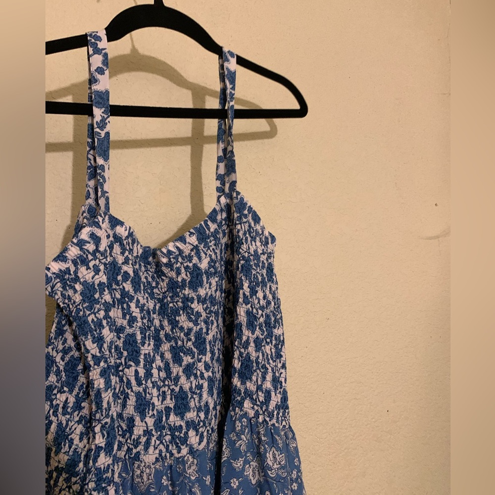 Blue flowing sundress with two somewhat thin strap hands. - Picture 2 of 3